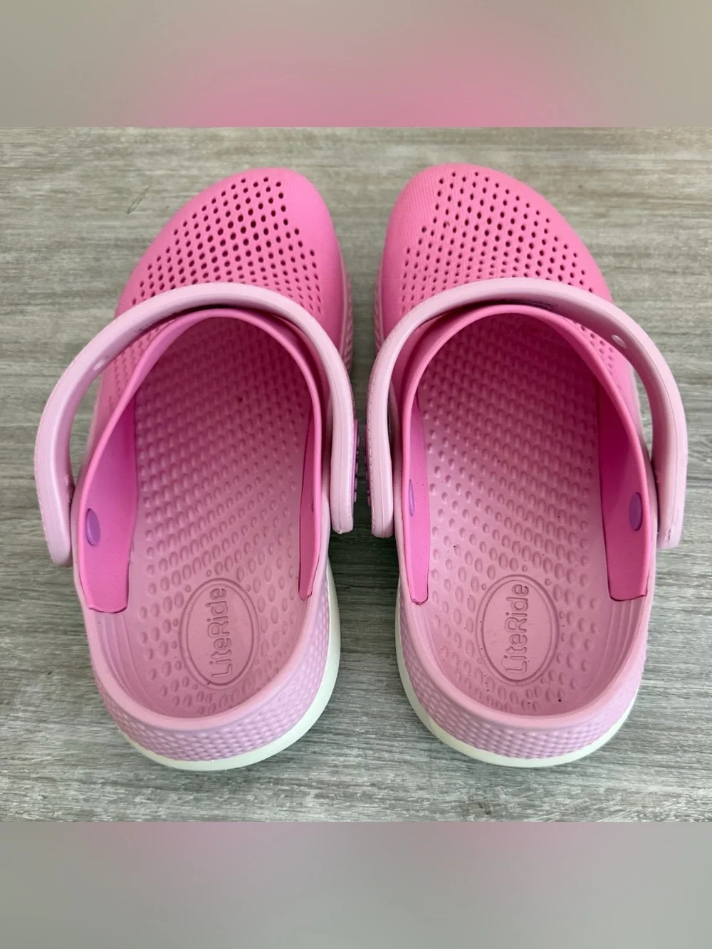 CROCS Kids Pink Ventilated Lite Ride Clogs Shoes Back Strap Traction 2